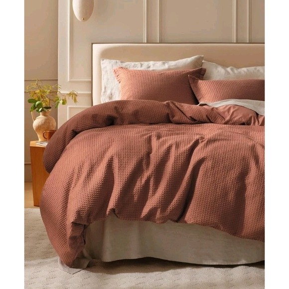 Bedsure 100% Washed Cotton Duvet Cover Queen Size - Waffle Weave